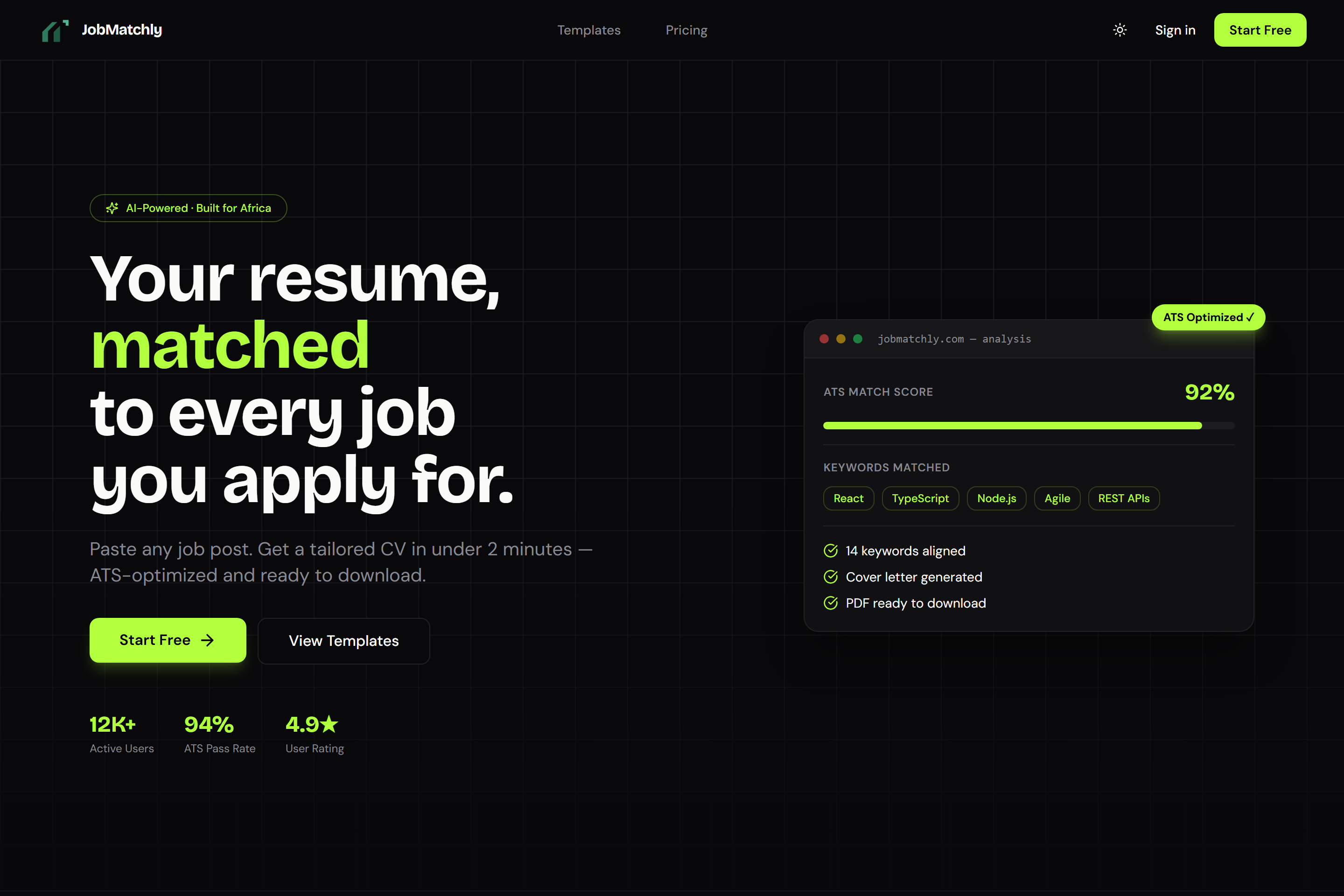 Live preview of JobMatchly